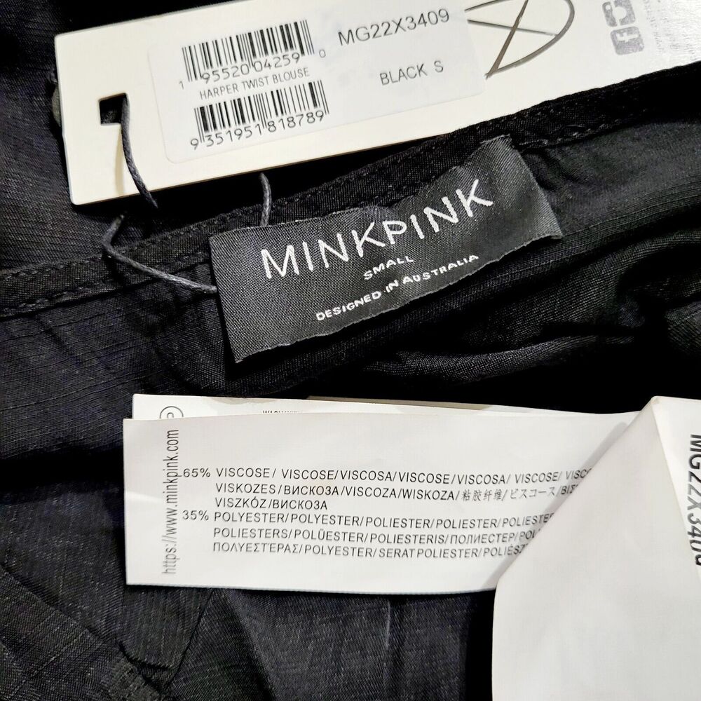NWT! MinkPink Harper Twist Blouse Black Sateen Cropped S MSRP: 120 - Picture 4 of 8